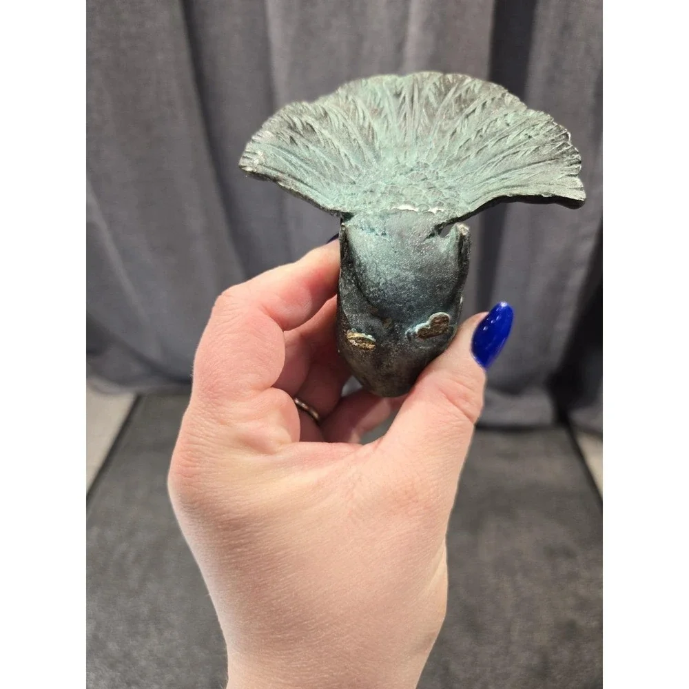 Vintage Solid Brass Pheasant Figurine Green Patina Game Bird Statue Rustic Cabin